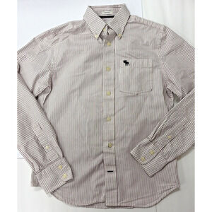 Abercrombie & Fitch Shirt Boys XL Reddish Brown Stripes 100% Cotton